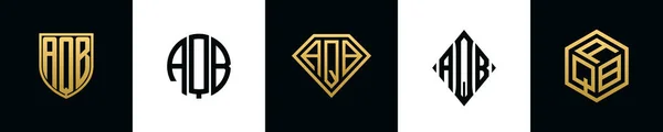 Initiële Letters Aqb Logo Ontwerpen Bundel Deze Set Bevat Shield — Stockvector