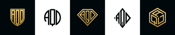 Initiële Letters Aqd Logo Ontwerpen Bundel Deze Set Bevat Shield — Stockvector