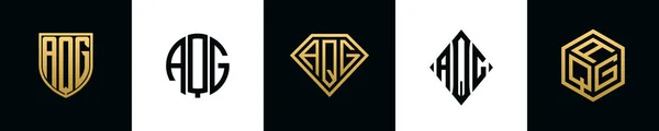 Initiële Letters Aqg Logo Ontwerpen Bundel Deze Set Bevat Shield — Stockvector
