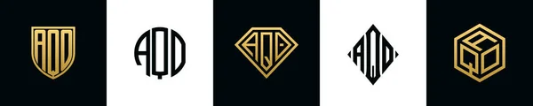 Počáteční Písmena Aqo Logo Design Svazek Tato Sada Zahrnovala Shield — Stockový vektor