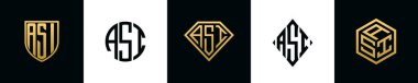 Baş harfler ASI logosu Bundle dizayn eder. Bu set Shield, Rounded, iki Diamond ve Hexgon stili içeriyordu.