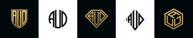 İlk harfler AUD logosu Bundle dizayn eder. Bu set Shield, Rounded, iki Diamond ve Hexgon stili içeriyordu.
