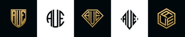 AUE logosu ilk harfleri Bundle dizayn eder. Bu set Shield, Rounded, iki Diamond ve Hexgon stili içeriyordu.