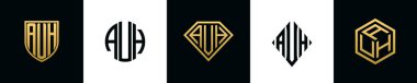 İlk harfler AUH logosu demetler dizayn eder. Bu set Shield, Rounded, iki Diamond ve Hexgon stili içeriyordu.
