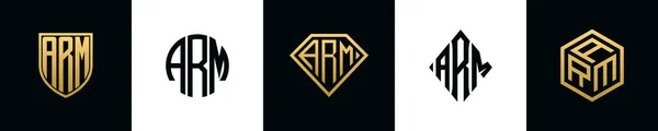 Letras Iniciais Arm Logo Designs Pacote Este Conjunto Incluiu Escudo — Vetor de Stock