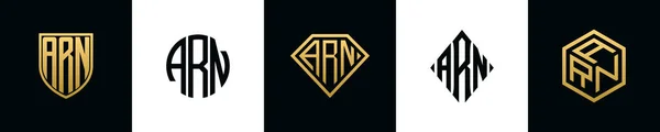 Początkowe Litery Logo Arn Projektuje Pakiet Zestaw Ten Zawierał Tarczę — Wektor stockowy