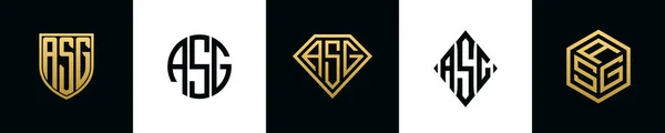 Lettere Iniziali Asg Logo Disegni Bundle Questo Set Comprendeva Shield — Vettoriale Stock