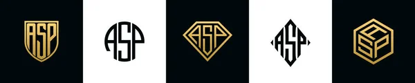 Lettere Iniziali Asp Logo Disegni Bundle Questo Set Comprendeva Shield — Vettoriale Stock