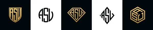 Letras Iniciales Asv Logo Designs Bundle Este Set Incluía Escudo — Archivo Imágenes Vectoriales
