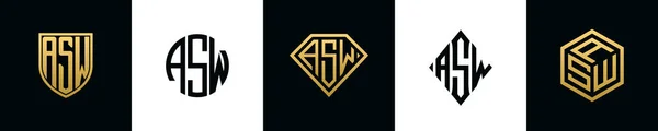 Lettere Iniziali Asw Logo Disegni Bundle Questo Set Comprendeva Shield — Vettoriale Stock