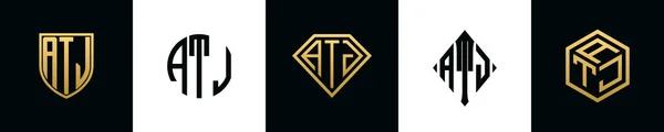 Początkowe Litery Logo Atj Projektuje Pakiet Zestaw Ten Zawierał Tarczę — Wektor stockowy