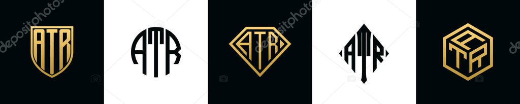 Initial letters ATR logo designs Bundle. This set included Shield, Rounded, two Diamond and Hexgon style