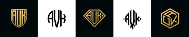 İlk harfler AVK logosu Bundle dizayn eder. Bu set Shield, Rounded, iki Diamond ve Hexgon stili içeriyordu.