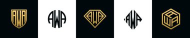 İlk harfler AWA logosu Bundle dizayn eder. Bu set Shield, Rounded, iki Diamond ve Hexgon stili içeriyordu.