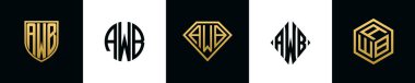 İlk harfler AWB logosu Bundle dizayn eder. Bu set Shield, Rounded, iki Diamond ve Hexgon stili içeriyordu.