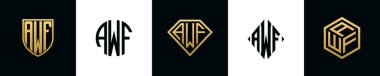 Baş harfler AWF logosu Bundle dizayn eder. Bu set Shield, Rounded, iki Diamond ve Hexgon stili içeriyordu.