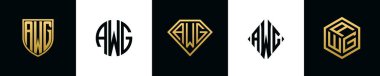 Baş harfler AWG logosu Bundle dizayn eder. Bu set Shield, Rounded, iki Diamond ve Hexgon stili içeriyordu.