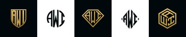 İlk harfler AWI logosu Bundle dizayn eder. Bu set Shield, Rounded, iki Diamond ve Hexgon stili içeriyordu.