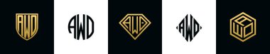 İlk harfler AWO logosu Bundle dizayn eder. Bu set Shield, Rounded, iki Diamond ve Hexgon stili içeriyordu.