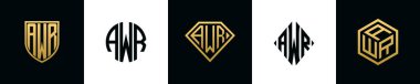 İlk harfler AWR logosu Bundle dizayn eder. Bu set Shield, Rounded, iki Diamond ve Hexgon stili içeriyordu.