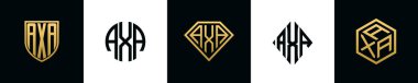 İlk harfler AXA logosu Bundle dizayn eder. Bu set Shield, Rounded, iki Diamond ve Hexgon stili içeriyordu.