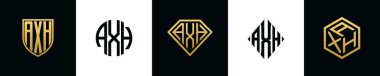 İlk harfler AXH logosu Bundle dizayn eder. Bu set Shield, Rounded, iki Diamond ve Hexgon stili içeriyordu.