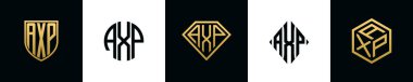 İlk harfler AXP logosu Bundle dizayn eder. Bu set Shield, Rounded, iki Diamond ve Hexgon stili içeriyordu.