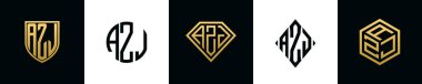 İlk harfler AZJ logosu Bundle dizayn eder. Bu set Shield, Rounded, iki Diamond ve Hexgon stili içeriyordu.