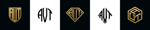 Initiële Letters Avt Logo Ontwerpt Bundel Deze Set Bevat Shield — Stockvector