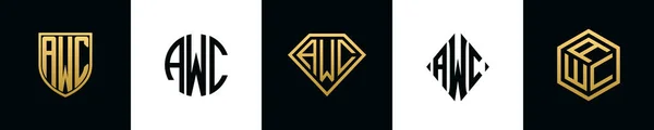 Letras Iniciais Awc Logotipo Projetos Bundle Este Conjunto Incluiu Escudo — Vetor de Stock