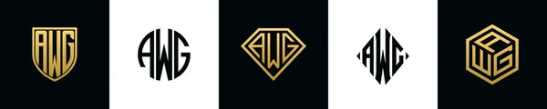 Letras Iniciales Awg Logo Designs Bundle Este Set Incluía Escudo — Archivo Imágenes Vectoriales