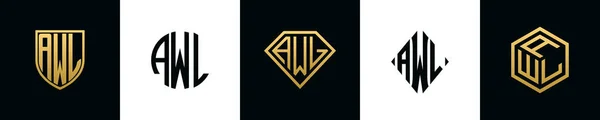Початкові Букви Awl Логотип Bundle Цей Набір Включав Shield Rounded — стоковий вектор