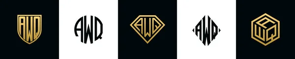 Letras Iniciais Awq Logotipo Projetos Bundle Este Conjunto Incluiu Escudo —  Vetores de Stock