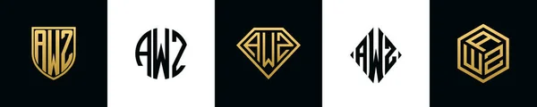 Letras Iniciais Awz Logotipo Projetos Bundle Este Conjunto Incluiu Escudo — Vetor de Stock