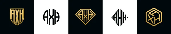 Initiële Letters Axh Logo Ontwerpt Bundel Deze Set Bevat Shield — Stockvector