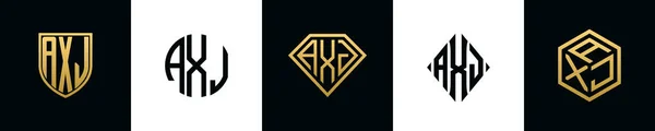 Initiële Letters Axj Logo Ontwerpt Bundel Deze Set Bevat Shield — Stockvector