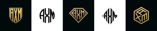 Initiële Letters Axm Logo Ontwerpt Bundel Deze Set Bevat Shield — Stockvector