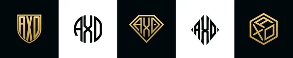 Letras Iniciais Logotipo Axo Projeta Pacote Este Conjunto Incluiu Escudo —  Vetores de Stock