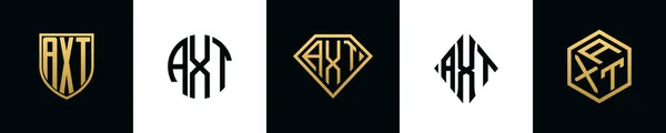 Letras Iniciais Logotipo Axt Projeta Pacote Este Conjunto Incluiu Escudo — Vetor de Stock