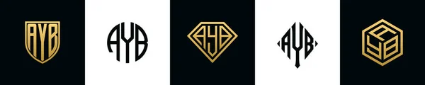 Initiala Bokstäver Ayb Logotyp Design Bundle Detta Set Inkluderade Shield — Stock vektor