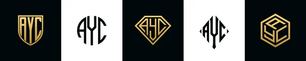 Initiële Letters Ayc Logo Ontwerpt Bundel Deze Set Bevat Shield — Stockvector
