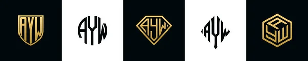 Harfler Ayw Logosu Bundle Dizayn Eder Set Shield Rounded Iki — Stok Vektör