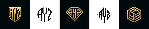 Initiële Letters Ayz Logo Ontwerpt Bundel Deze Set Bevat Shield — Stockvector