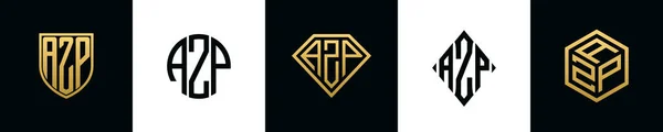 Lettere Iniziali Azp Logo Disegni Bundle Questo Set Comprendeva Shield — Vettoriale Stock