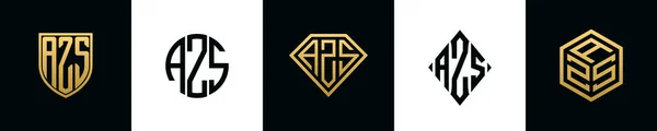 Початкові Букви Логотипу Azs Bundle Цей Набір Включав Shield Rounded — стоковий вектор