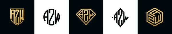 Letras Iniciales Azw Logo Designs Bundle Este Set Incluía Escudo — Vector de stock