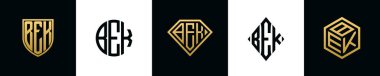 BEK logosu ilk harfleri Bundle dizayn eder. Bu set Shield, Rounded, iki Diamond ve Hexgon stili içeriyordu.