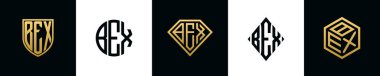 BEX logosu ilk harfleri Bundle dizayn eder. Bu set Shield, Rounded, iki Diamond ve Hexgon stili içeriyordu.