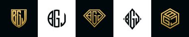 İlk harfler BGJ logosu Bundle dizayn eder. Bu set Shield, Rounded, iki Diamond ve Hexgon stili içeriyordu.