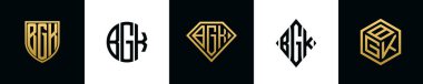 İlk harfler BGK logosu Bundle dizayn eder. Bu set Shield, Rounded, iki Diamond ve Hexgon stili içeriyordu.
